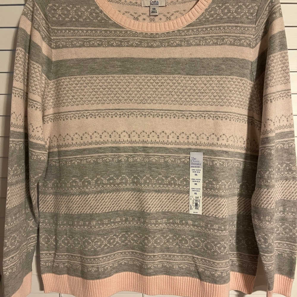 CROFT & BARROW The Classic Sweater, Pink and Grey, Women’s Size XXL